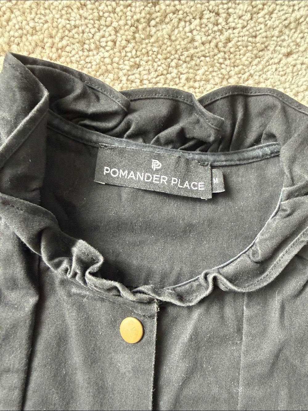 Tuckernuck Pomander Place Claiborne Button Down Shift Puff Sleeve Black Dress - Picture 5 of 11